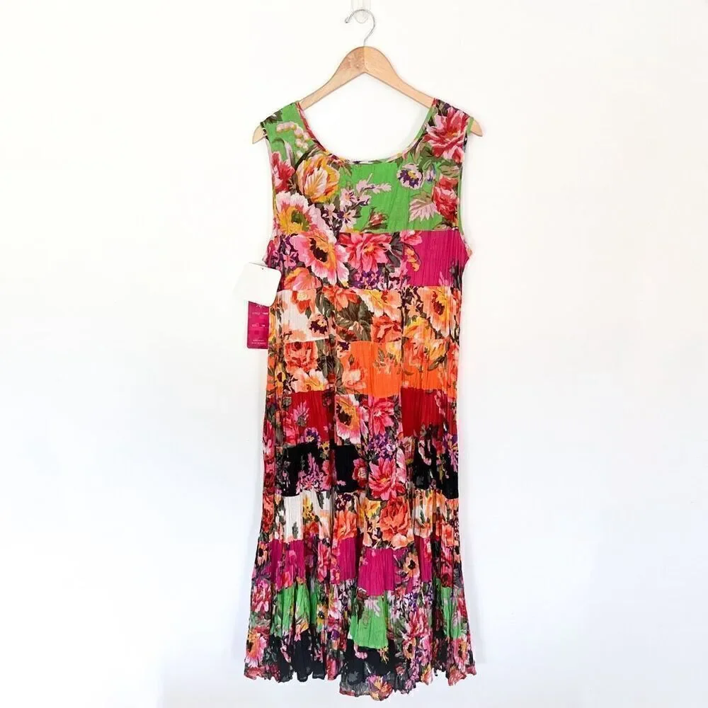 Sandy Starkman Women’s Plus Size Multicolor Floral Tiered Sleeveless Boho Full T